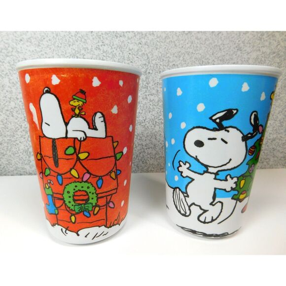 Peanuts Snoopy Charlie Brown Tumbler Cups Christmas Graphics X 2 - Picture 2 of 5